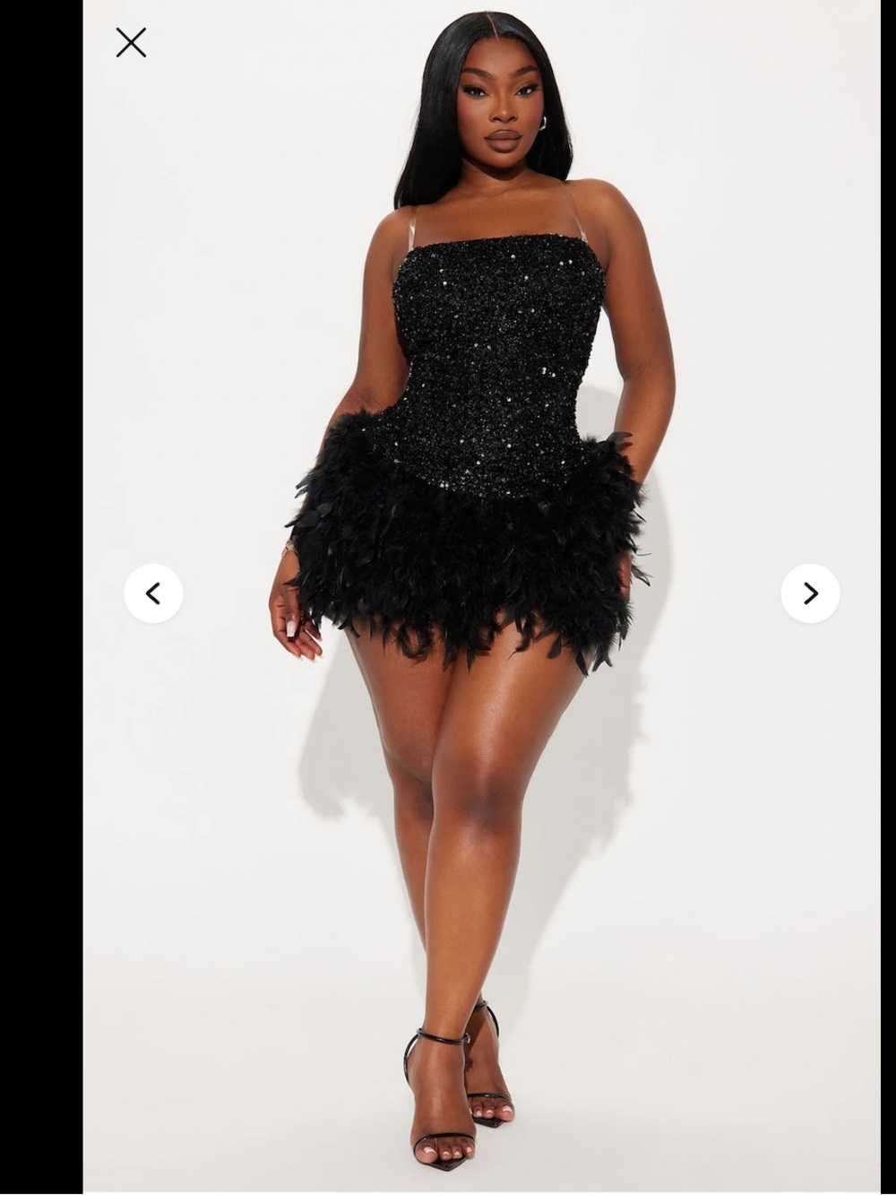 Black Sequin Feather Mini Dress